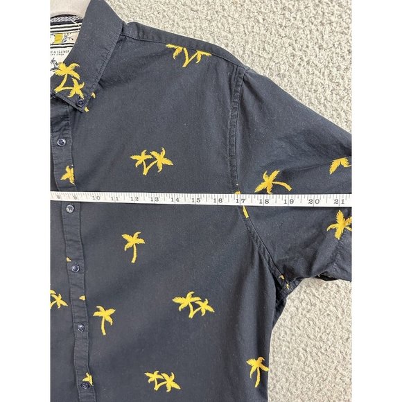 Denim & Flower Shirt Mens Size Large Blue Palm Tree Button Up Short Sleeve - Picture 9 of 11